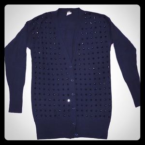 J.Crew Navy Cardigan w Black Bead Embellishments